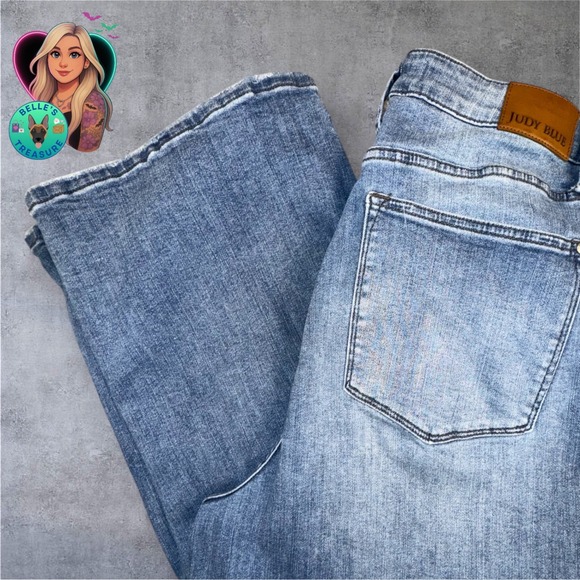 Judy Blue Denim - Judy Blue Wide Leg Cropped Jeans Women's 24W Light Wash Braided Detail High Rise